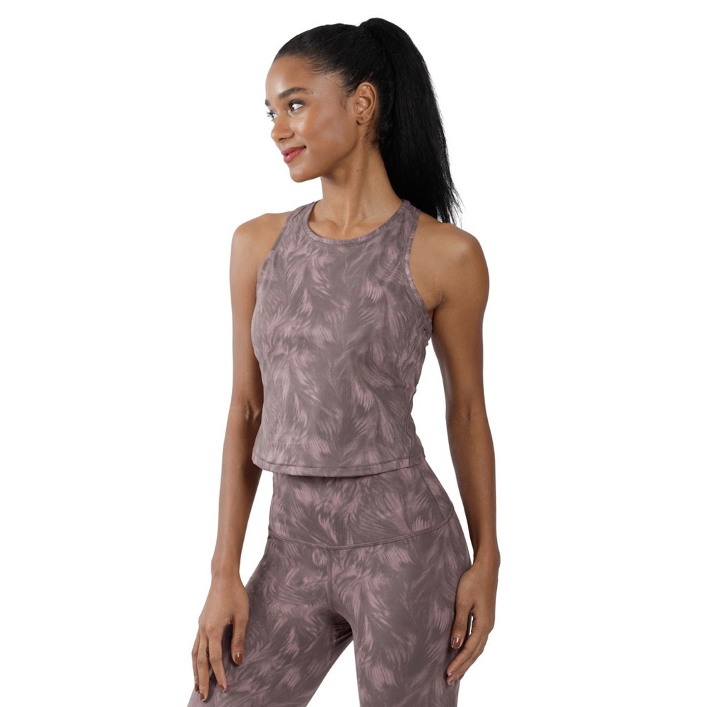 NWT 90 Degree By Reflex Women's Air Lux Feather Palm Tree Racerback Cropped Tank